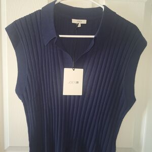 Joe's Jeans Navy Ribbed V-Neck Sleeveless Sweater with Collar